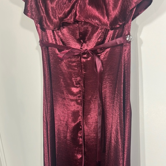 Altar'd State Red Flutter Sleeve Off-the-Shoulder floor length gown beaded belt - Picture 5 of 6